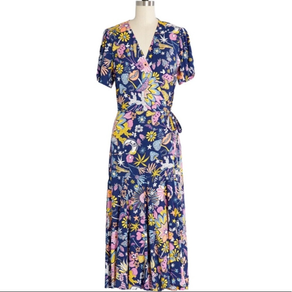 Modcloth mushroom & Floral Midi Dress - Blue and Pink